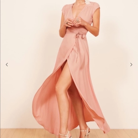 blush pink wrap maxi dress